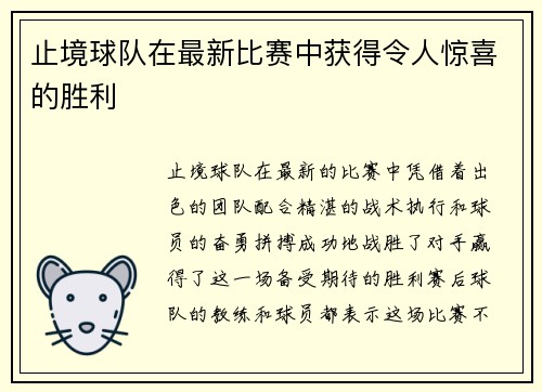 止境球队在最新比赛中获得令人惊喜的胜利